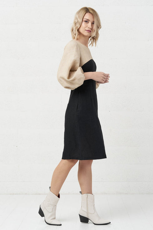 Image 2 of Pure linen dress Malvina in Black light sand from Baltic Linen